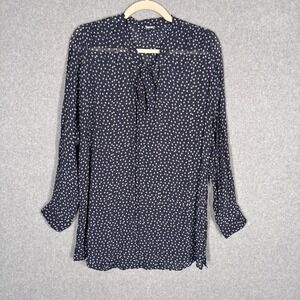 Chan Luu Sheer Tunic Blouse Medium Navy Polka Dot Tie Neck Feminine Romantic